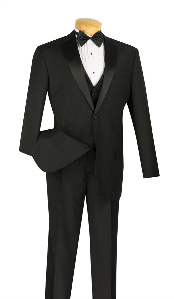 Santorini Collection - Regular Fit Black Tuxedo 4 Piece with Vest Bow Tie