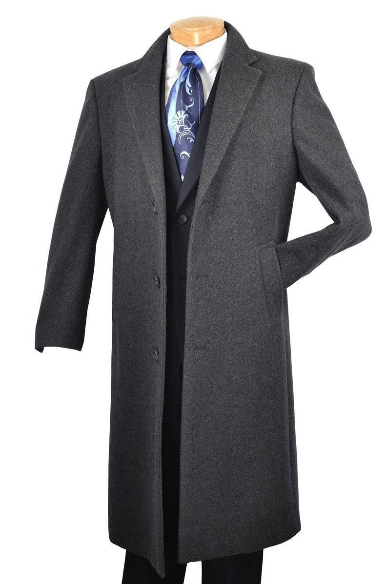 Milan Collection - Wool and Cashmere Regular Fit Dress Top Coat 48" Long in Charcoal