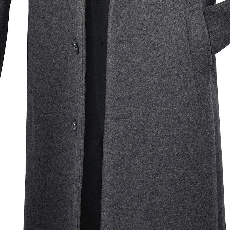 Charcoal Grey Overcoat Topcoat With Fur Collar in Cashmere and