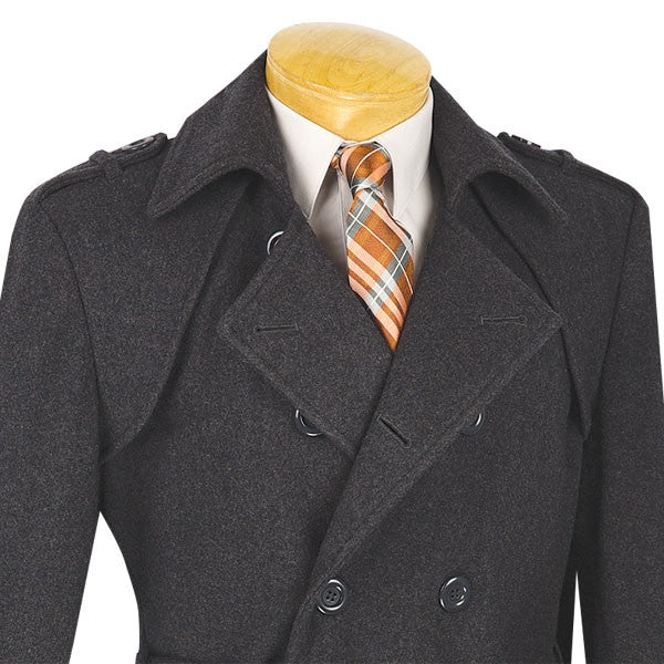 Men's Fall/Winter Slim Fit Double Breasted Top Coat in Charcoal