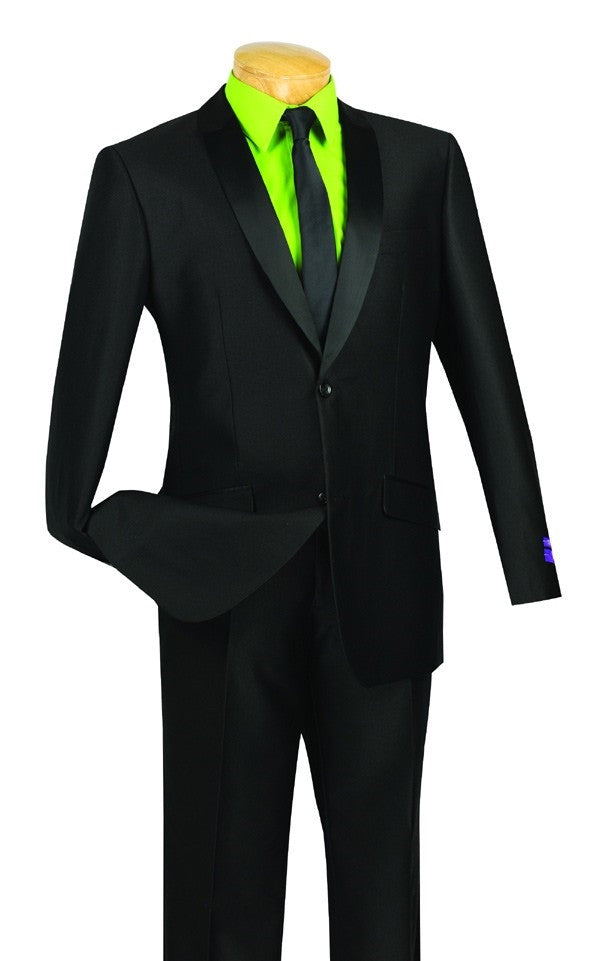 Slim Fit Shiny Sharkskin Men's 2 Piece Suit in Black