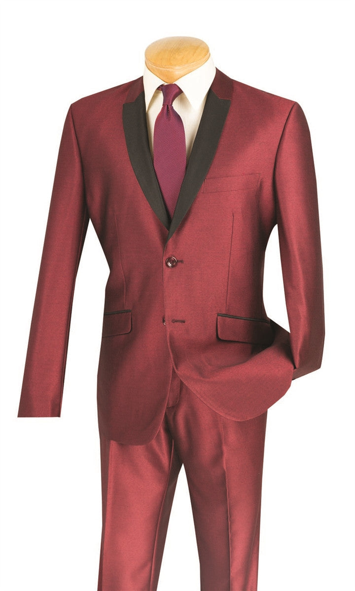 Slim Fit Shiny Sharkskin Men's 2 Piece Suit in Maroon | Suits Outlets ...