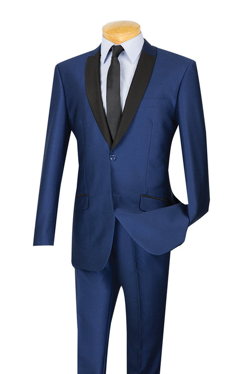 Slim Fit Shiny Sharkskin Men's 2 Piece Suit in Navy | Suits Outlets Men ...