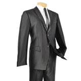 Slim Fit Men's Suit 2 Piece 2 Buttons Shiny Sharkskin in Black