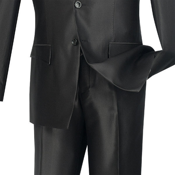 Slim Fit Men's Suit 2 Piece 2 Buttons Shiny Sharkskin in Black