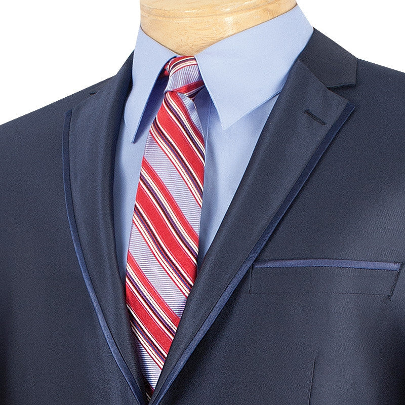 (40S, 50R) Slim Fit Men's Suit 2 Piece 2 Buttons  Shiny Sharkskin in Blue