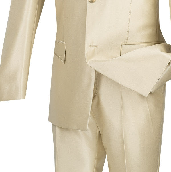 Slim Fit Men's Suit 2 Piece 2 Buttons Shiny Sharkskin in Champagne Beige