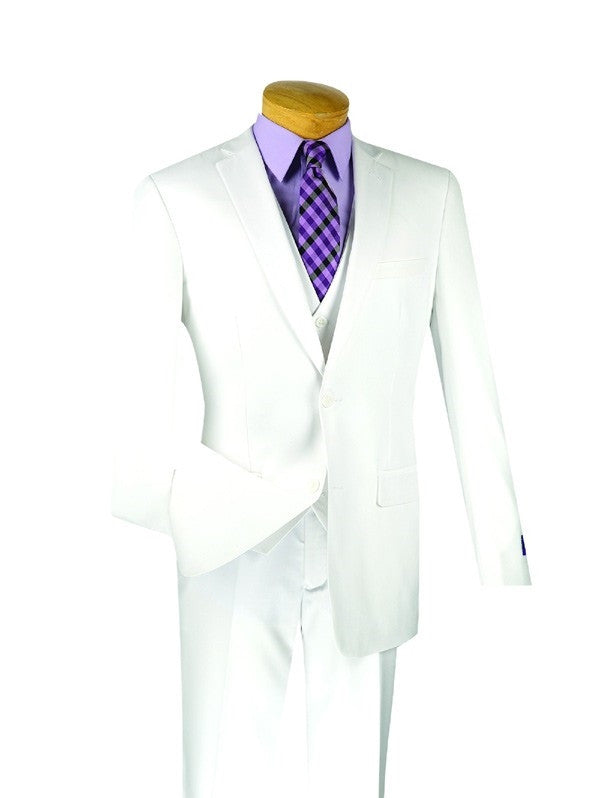 Slim Fit Men's Suit 3 Piece 2 Button in White