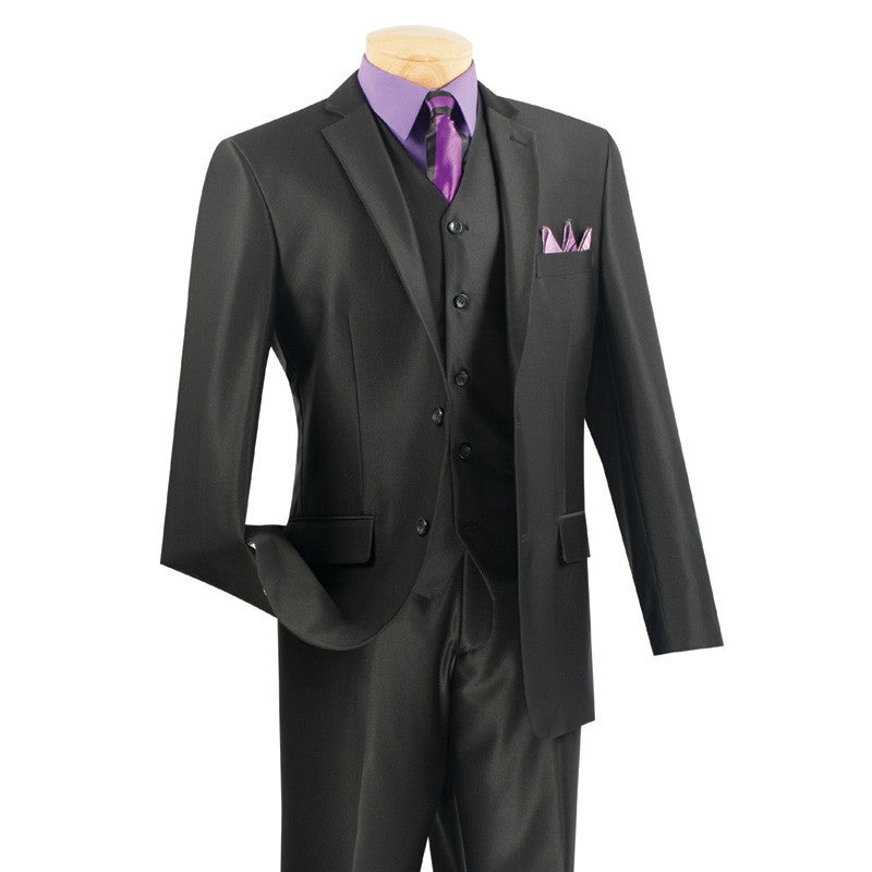 Slim Fit Men's Suit With Vest 3 Piece 2 Buttons in Black