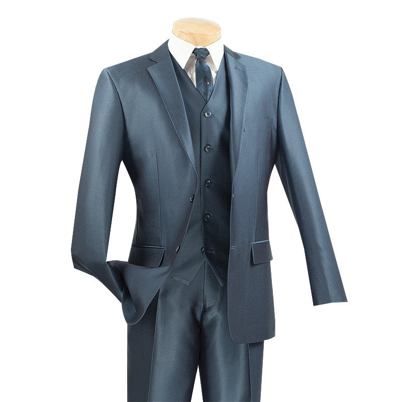 Slim Fit Men's Suit With Vest 3 Piece 2 Buttons in Blue