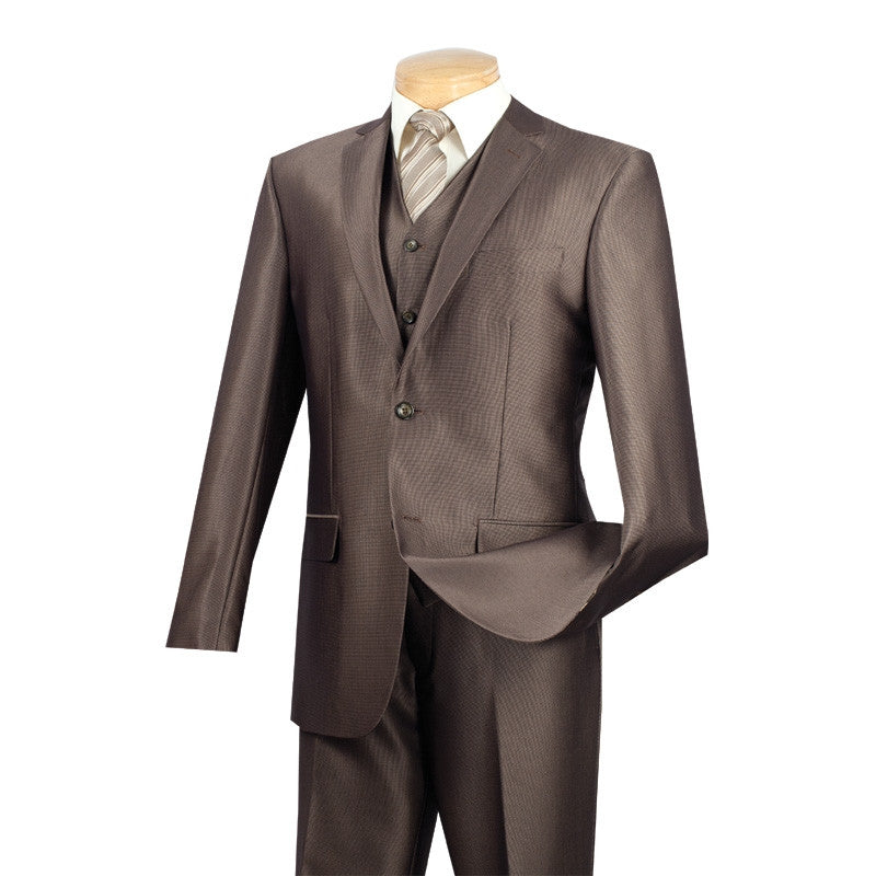 Slim Fit Men's Suit With Vest 3 Piece 2 Buttons in Mocha