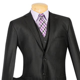 Slim Fit Textured Suit 3 Piece 2 Buttons in Black
