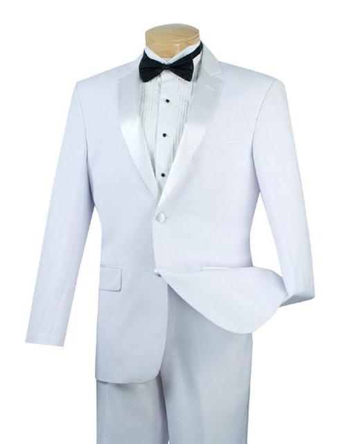 Regular Fit Satin Lapel 2 Piece Tuxedo in White | Suits Outlets Men's ...