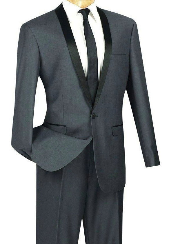 Kingsman Collection - Shawl Lapel Slim Fit Tuxedo 2 Piece 1 Button Heather Gray