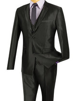 Designed Shiny Sharkskin Suit Ultra Slim Fit 3 Piece in Black