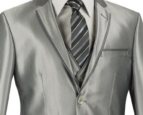 Designed Shiny Sharkskin Suit Ultra Slim Fit 3 Piece in Gray