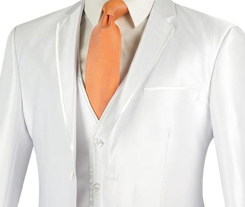 Designed Shiny Sharkskin Suit Ultra Slim Fit 3 Piece in White