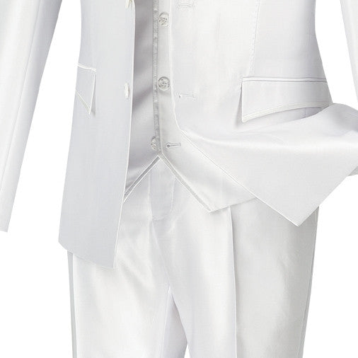 Designed Shiny Sharkskin Suit Ultra Slim Fit 3 Piece in White