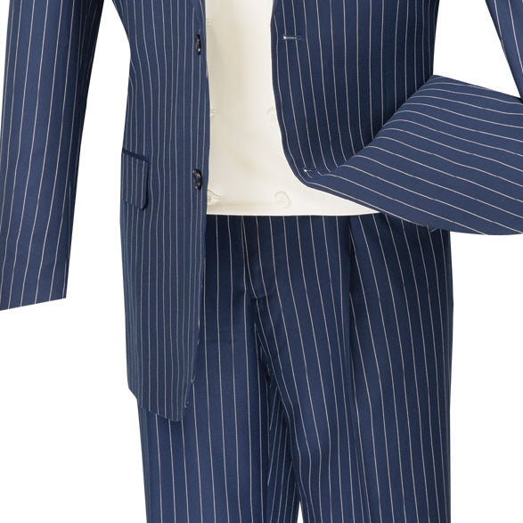 Helios Collection - Regular Fit 3 Piece Suit 2 Button Banker Stripe in Blue
