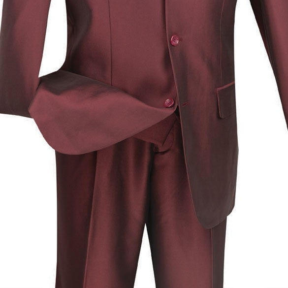 Lazio Collection - Regular Fit Dress Suit 3 Piece 3 Button Shiny Sharkskin in Burgundy