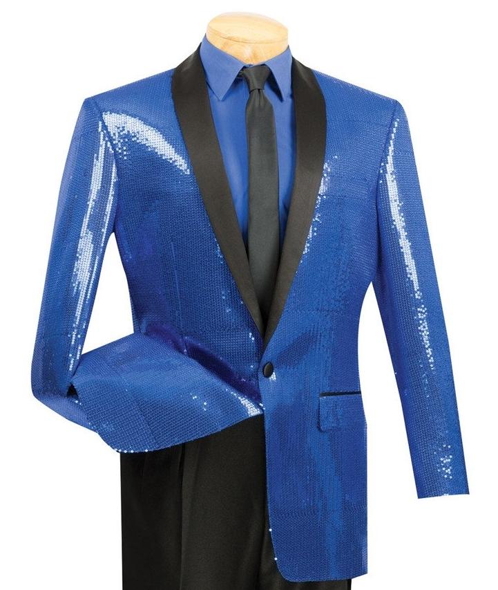 Spotlight Collection - Regular Fit Blue Sequins Party Jacket