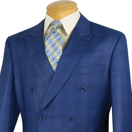 Alexander Collection - Blue Double Breasted 2 Piece Suit Regular Fit Glen Plaid