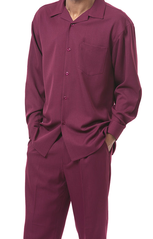 Men's 2 Piece Long Sleeve Walking Suit in Burgundy | Suits Outlets Men ...