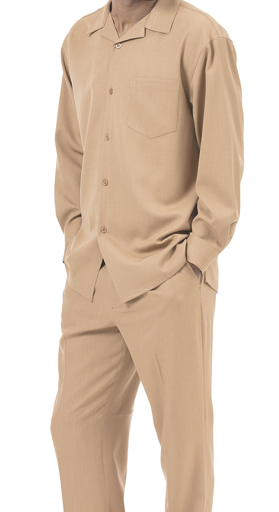 Men's 2 Piece Long Sleeve Walking Suit in Tan