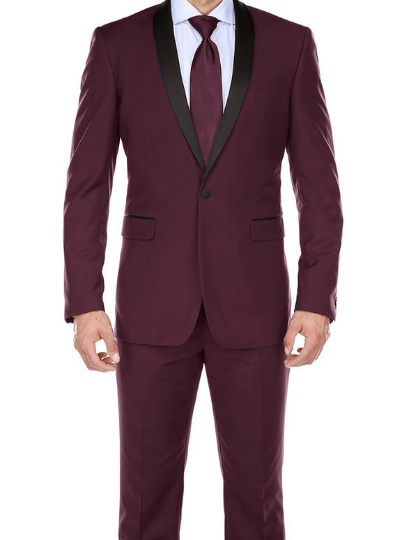 Burgundy 2 Piece Tuxedo Shawl Lapel Slim Fit | Suits Outlets Men's Fashion