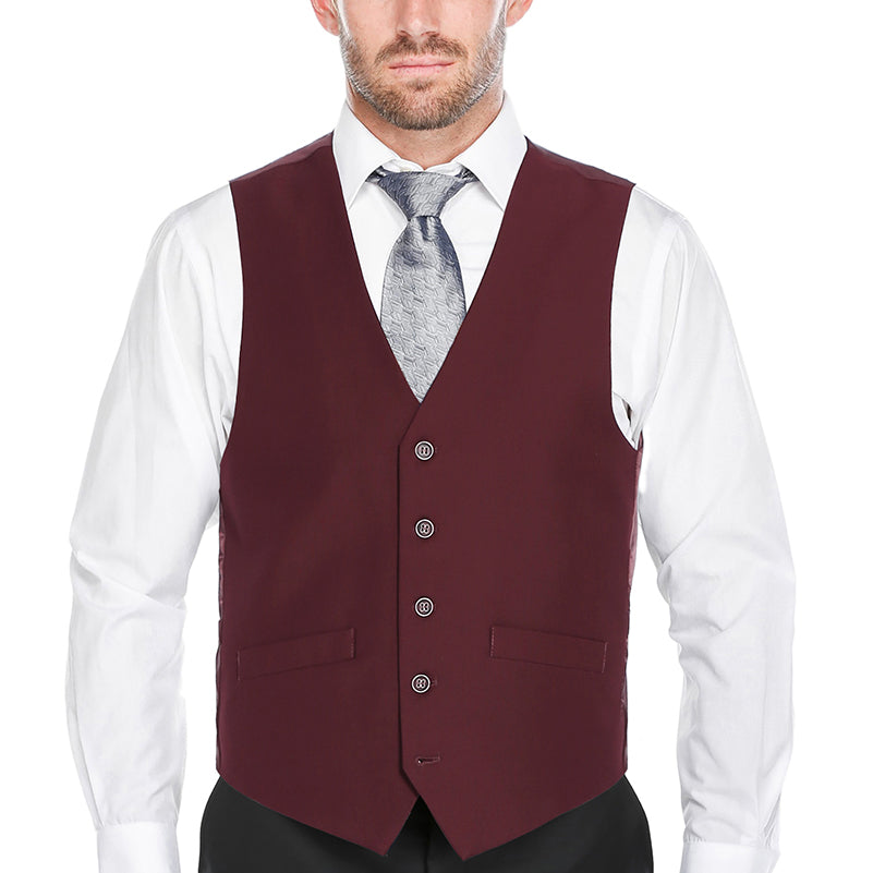 Vanderbilt Collection - Classic Dress Vest 5 Buttons Regular Fit In Burgundy