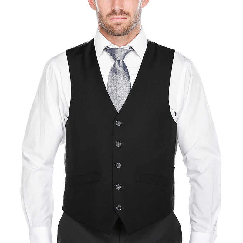 Vanderbilt Collection - Classic Dress Vest 5 Buttons Regular Fit In Black