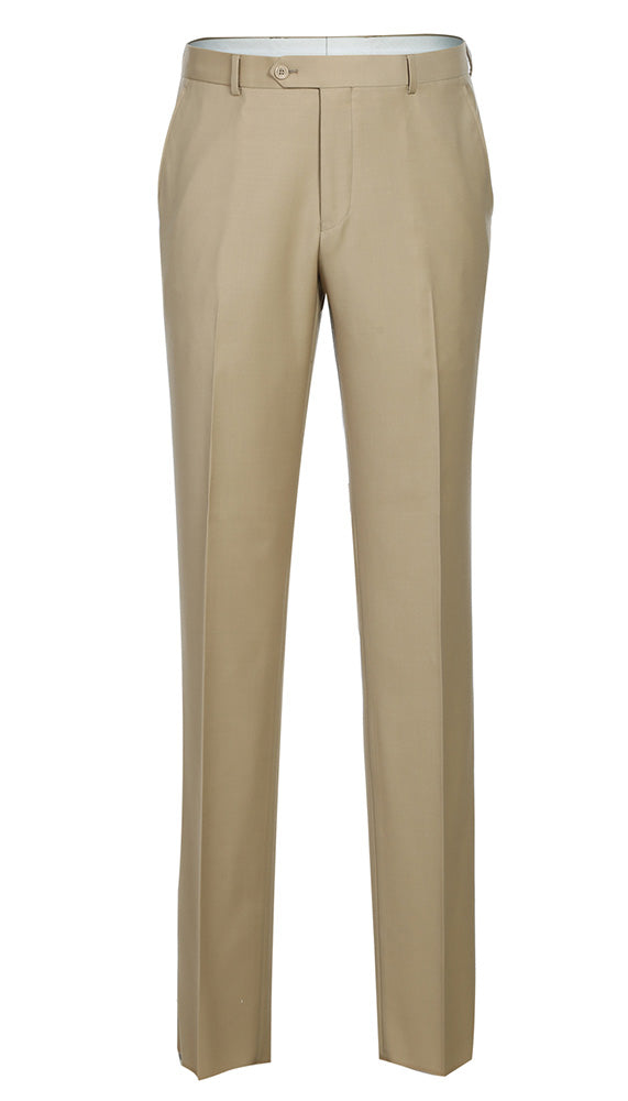 Bevagna Collection - Beige 100% Virgin Wool Regular Fit Pick Stitch 2 Piece Suit 2 Button