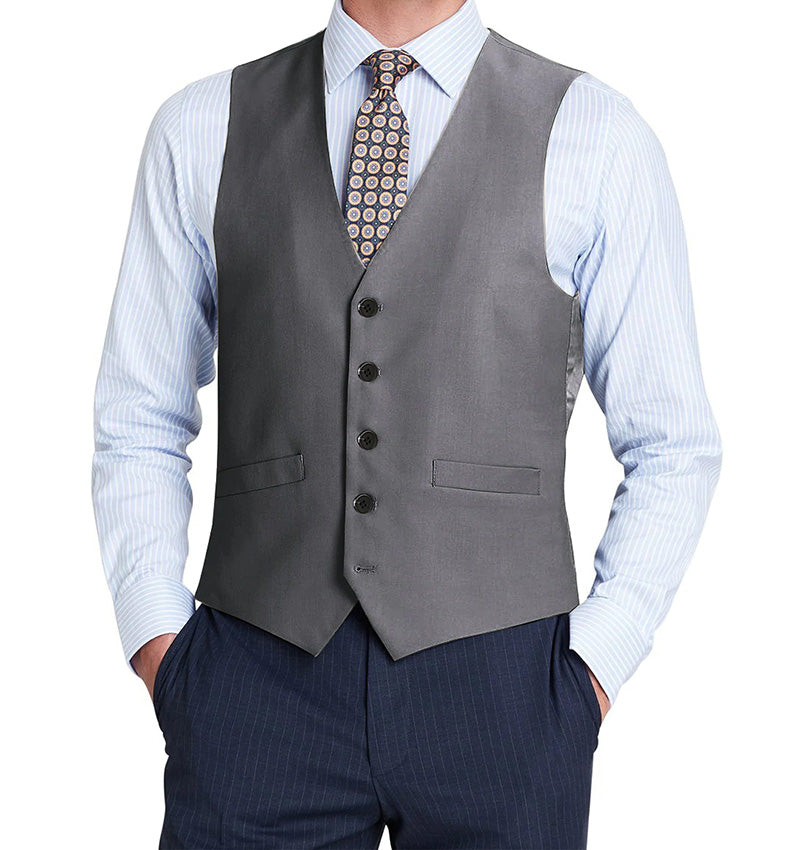 Bevagna Collection - Wool Suit Dress Vest 5 Buttons Regular Fit In Gra ...