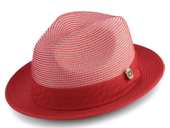 Red Braided Two Tone Snap Brim Pinch Hat