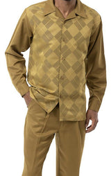 (M/33) Mustard 2 Piece Long Sleeve Argyle Pattern Walking Suit