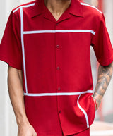 Cranberry Minimalist Line Design 2 Piece Short Sleeve Walking Suit with Shorts