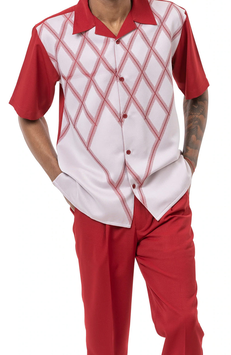 Cranberry 2 Piece Short Sleeve Men's Summer Walking Suit Criss Cross