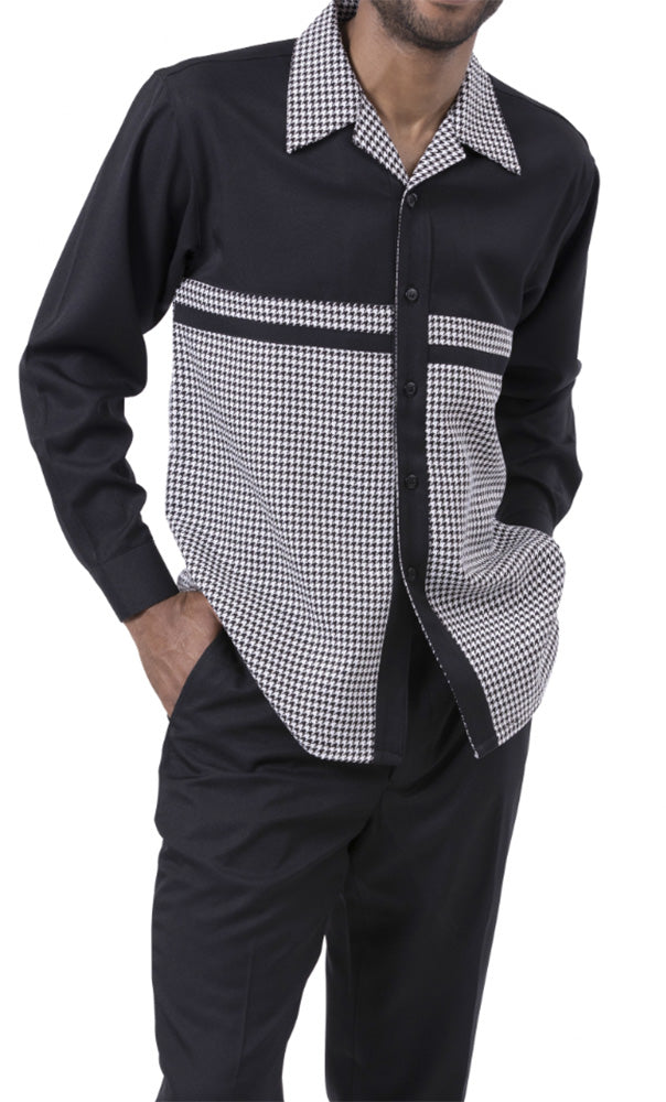 Black 2 Piece Long Sleeve Walking Suit Set Contrast Design