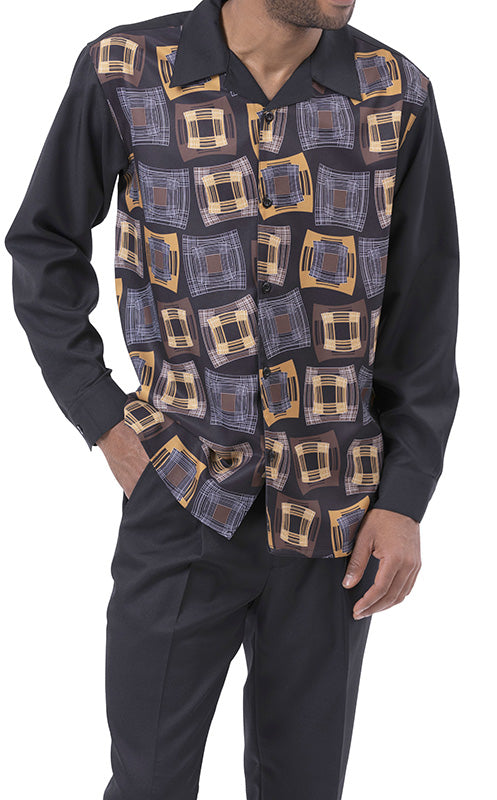 Black Abstract Design 2 Piece Long Sleeve Walking Suit Set