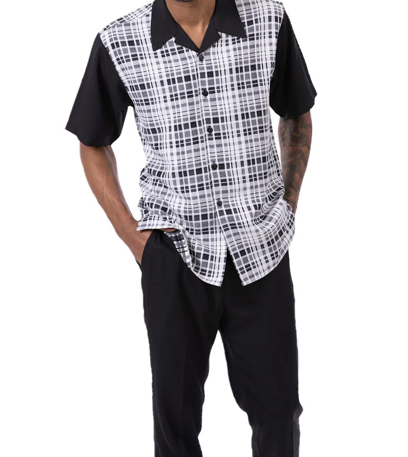 Black Plaid Walking Suit 2 Piece Short Sleeve Set