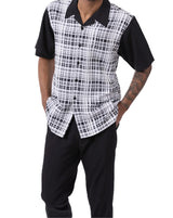 Black Plaid Walking Suit 2 Piece Short Sleeve Set