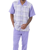Lavender Plaid Walking Suit 2 Piece Short Sleeve Set