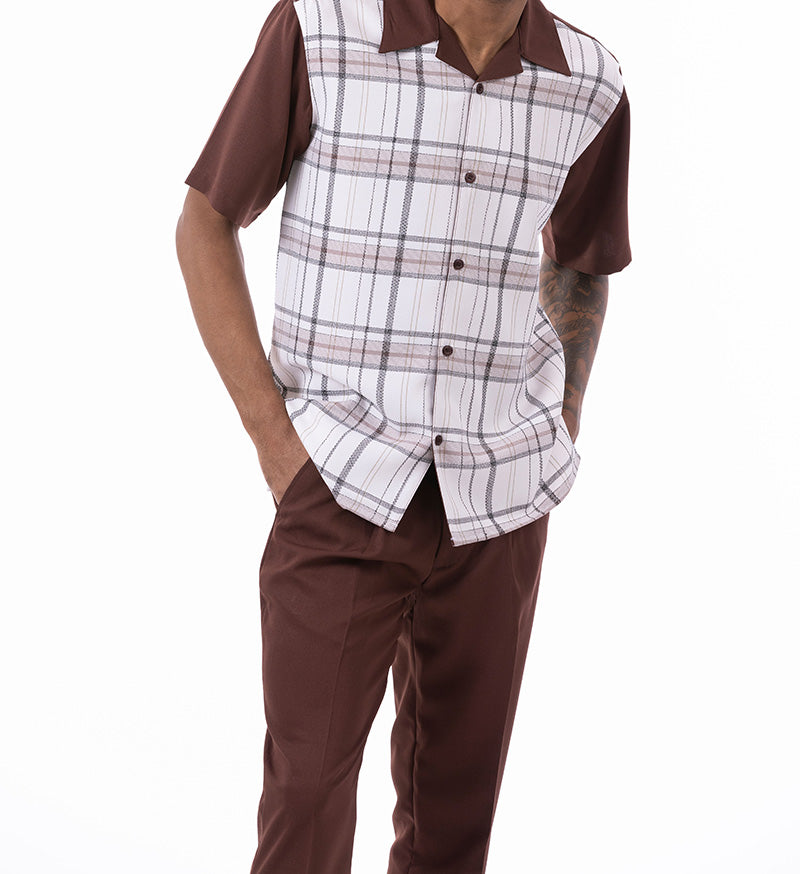 Brown Plaid Walking Suit 2 Piece Short Sleeve Set