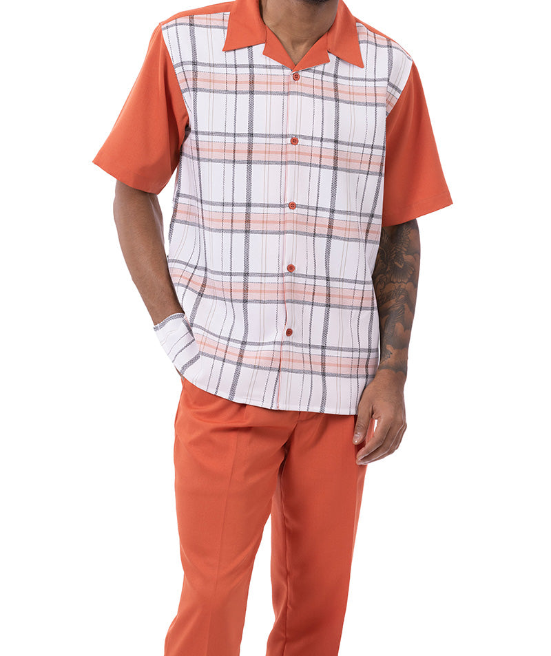 Papaya Plaid Walking Suit 2 Piece Short Sleeve Set