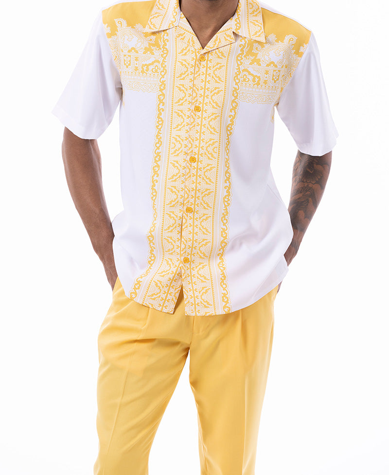 Canary Yellow Design Walking Suit 2 Piece Short Sleeve Set