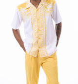 Canary Yellow Design Walking Suit 2 Piece Short Sleeve Set