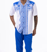 Cobalt Blue Design Walking Suit 2 Piece Short Sleeve Set