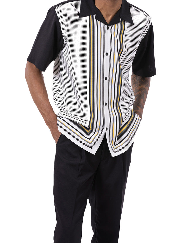 Black Symmetry Pattern Walking Suit 2 Piece Short Sleeve Set