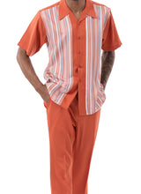 Papaya Tone on Tone Stripes Walking Suit 2 Piece Short Sleeve Set