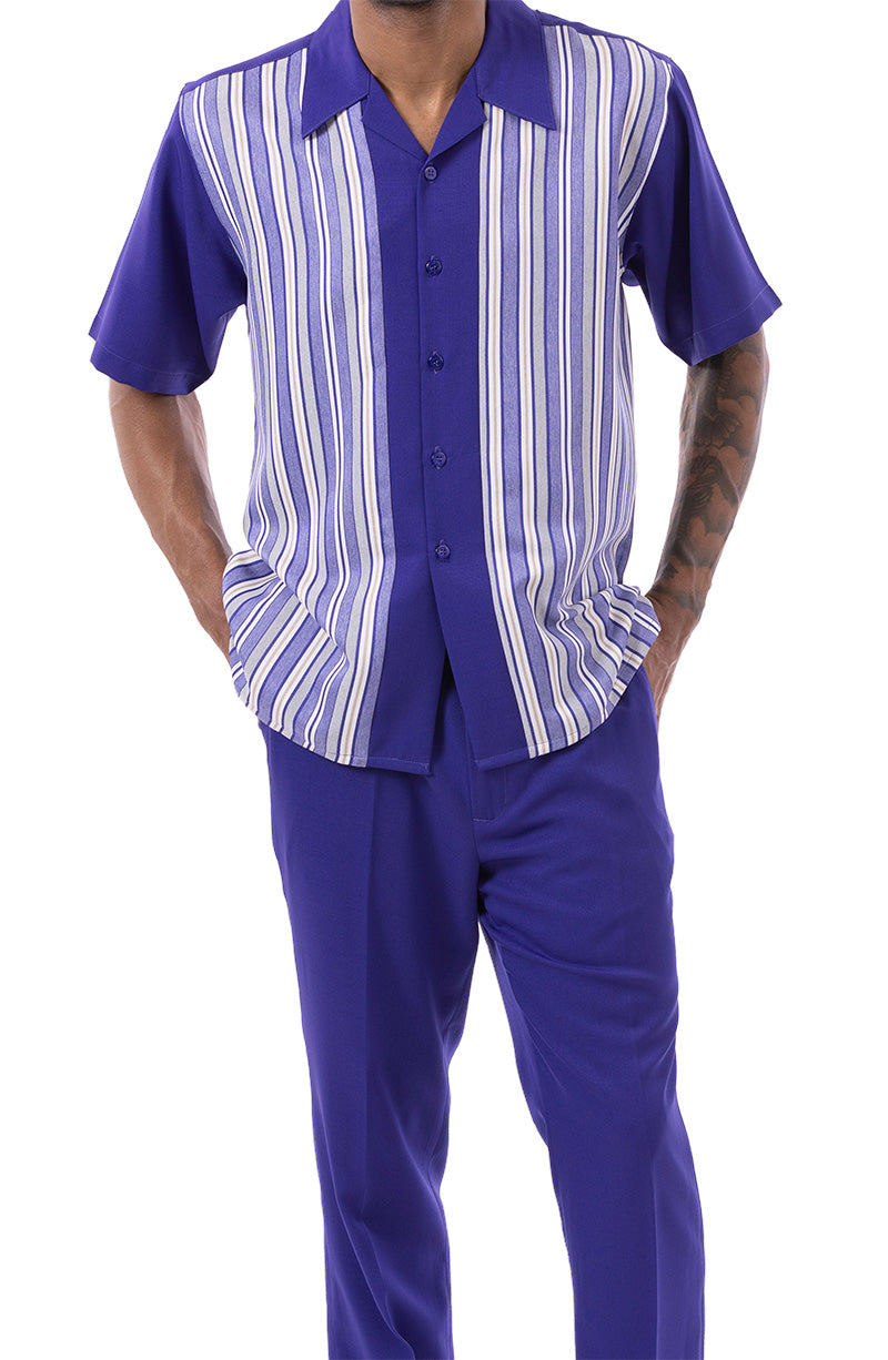 Purple Tone on Tone Stripes Walking Suit 2 Piece Short Sleeve Set ...